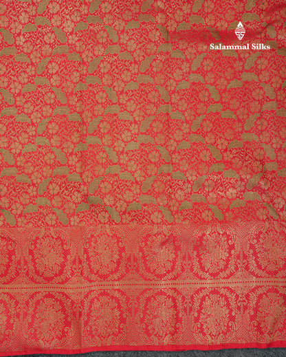 Beautiful Chilly Red Menakari Work Bridal Pure Kanjivaram Silk Saree With Fancy Border