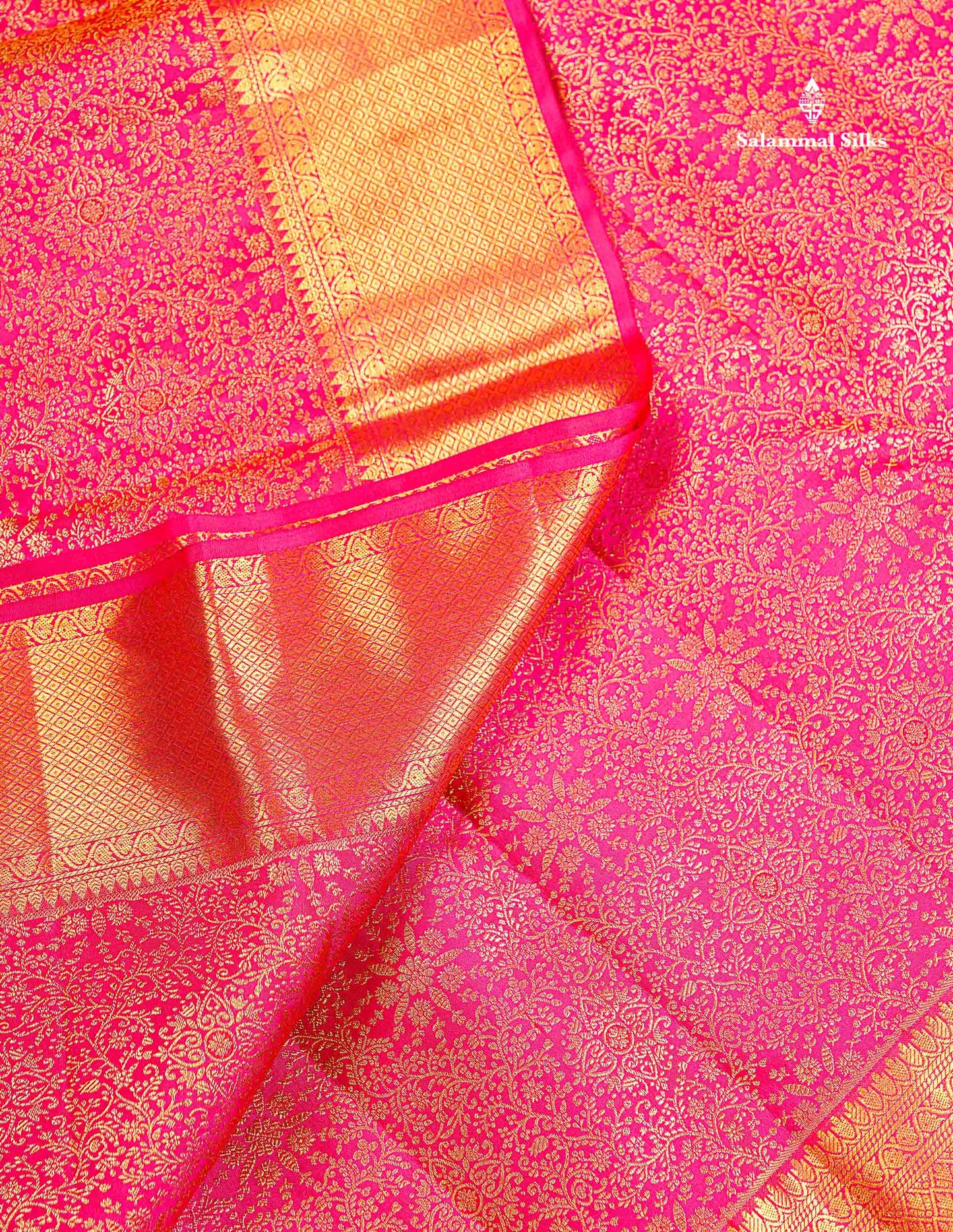 Bridal Pure Kanjivaram Silk Saree - Pink Colour Body With Traditional Evening Morning Border