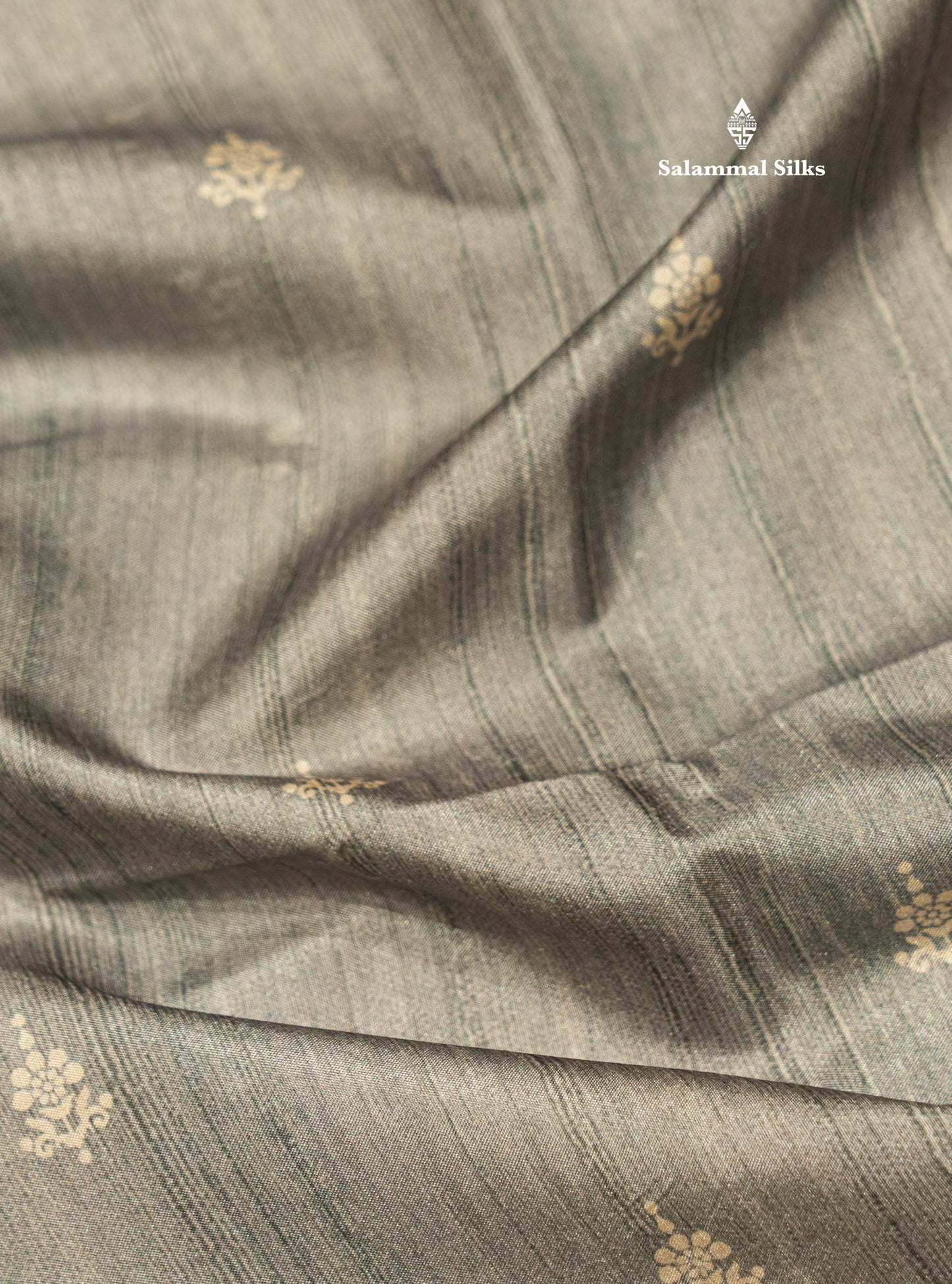 Grey Colour Printed Semi Tussar Saree With Fancy Border