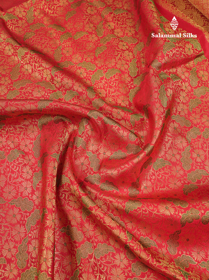 Beautiful Chilly Red Menakari Work Bridal Pure Kanjivaram Silk Saree With Fancy Border
