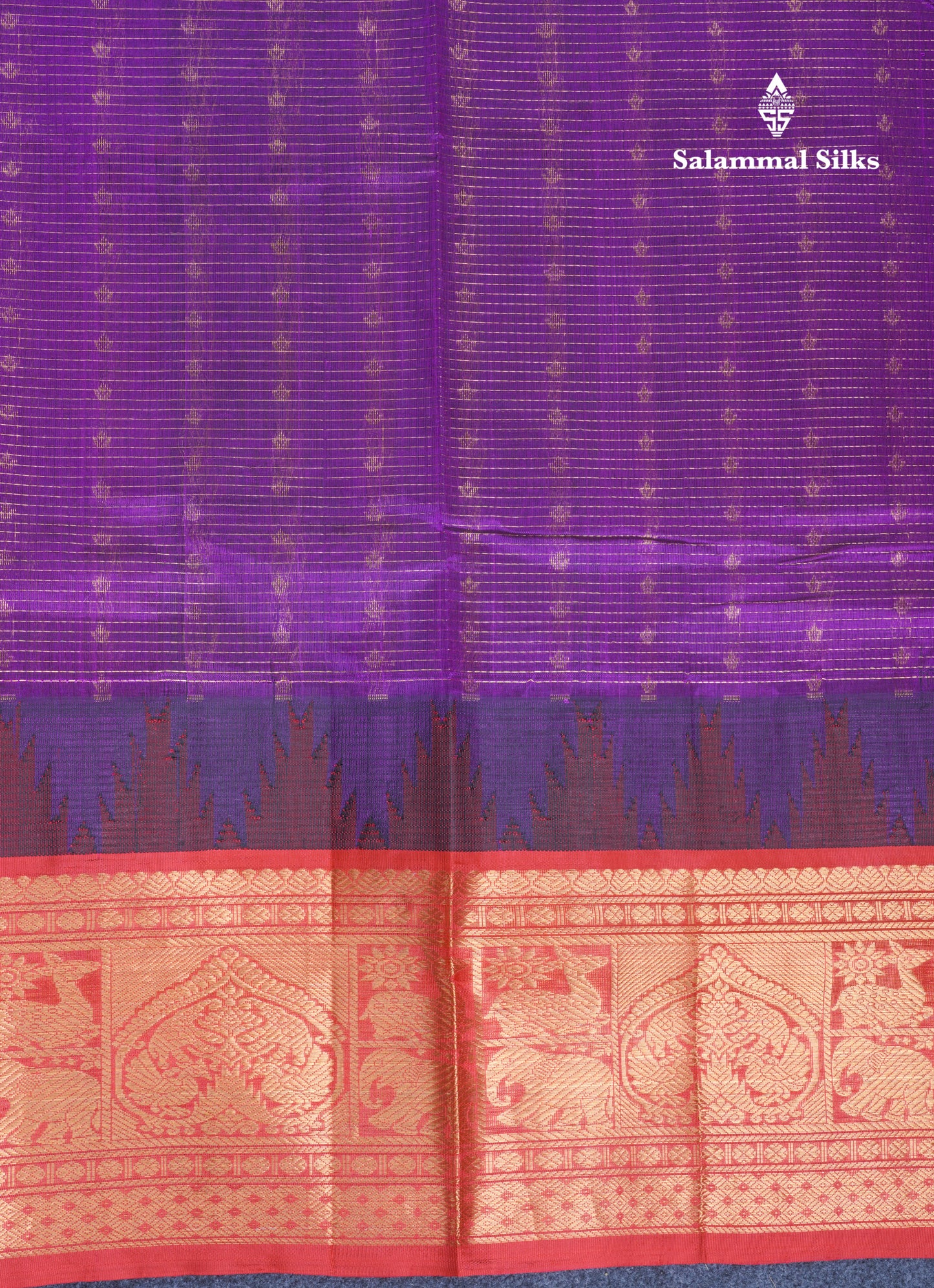 Dark Purple Zari Lines Pure Silk Cotton Saree With Contrast Red Traditional Evening Morning Border