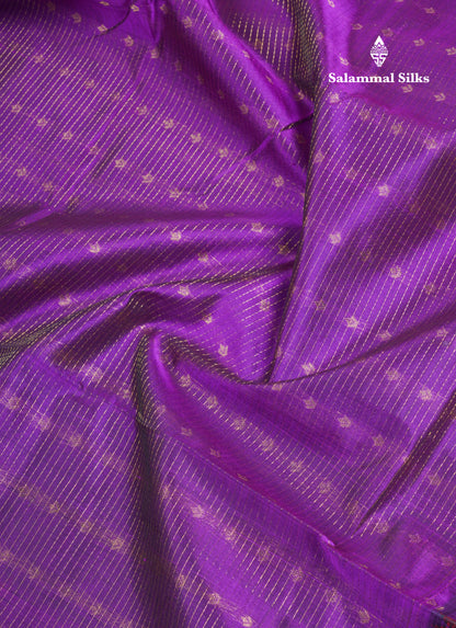 Dark Purple Zari Lines Pure Silk Cotton Saree With Contrast Red Traditional Evening Morning Border