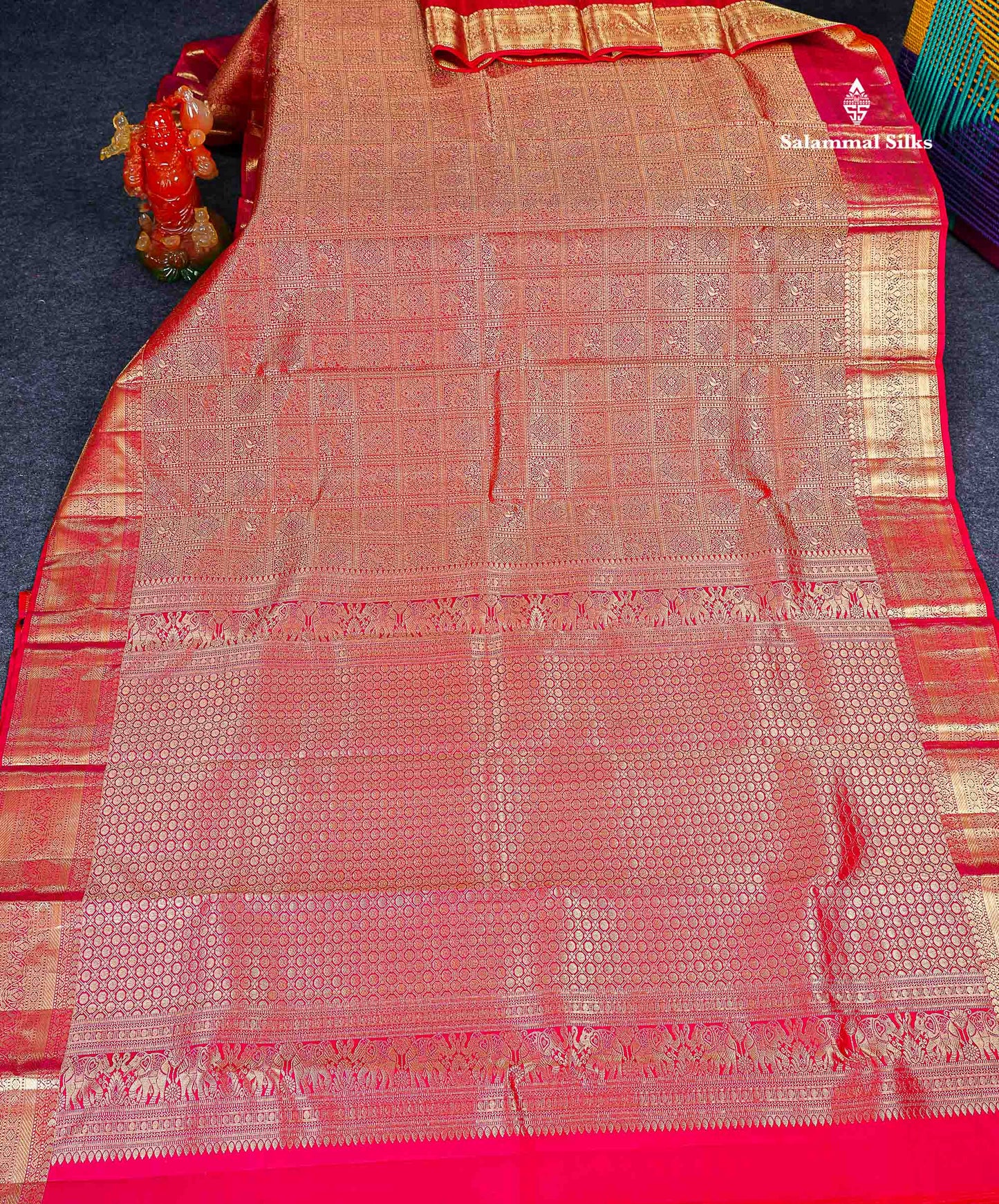 Bridal Pure Kanjivaram Silk Saree - Redish Pink Colour Body With Traditional Border 