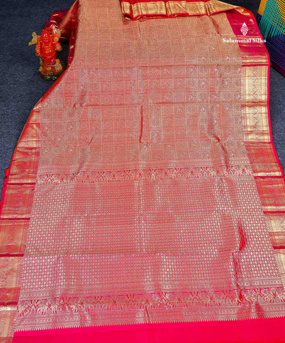Bridal Pure Kanjivaram Silk Saree - Redish Pink Colour Body With Traditional Border 