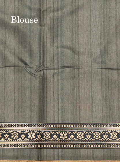 Grey Colour Printed Semi Tussar Saree With Fancy Border