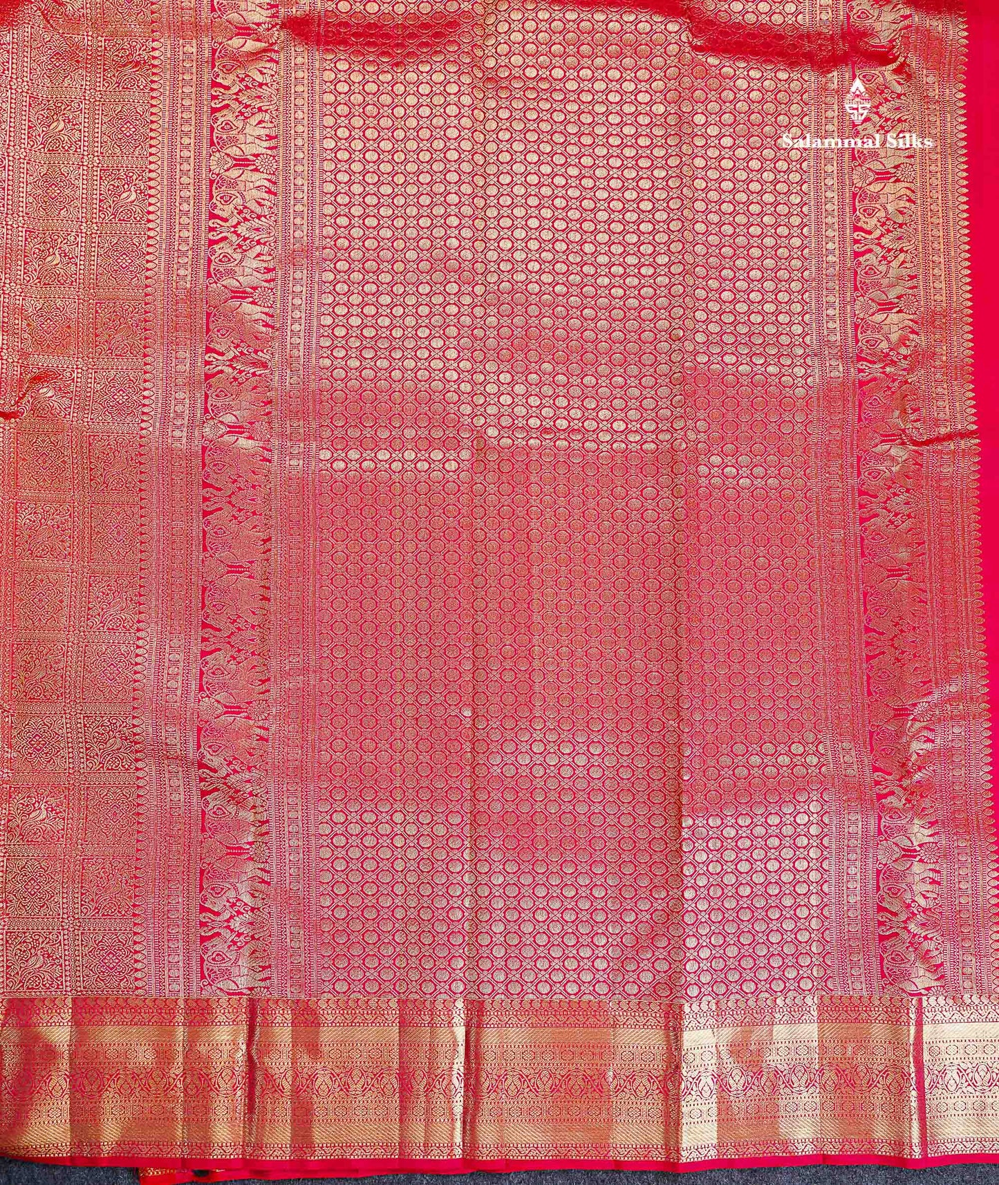 Bridal Pure Kanjivaram Silk Saree - Redish Pink Colour Body With Traditional Border