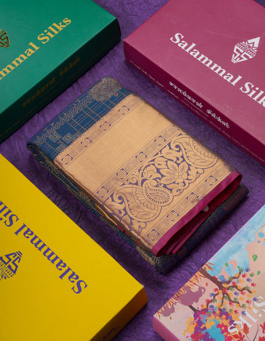 Beautiful Peacock Blue Semi Silk Saree With Traditional Evening Morning Border