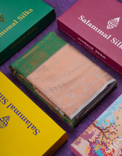 Beautiful Saffire Green Semi Silk Saree With Contrast Grey White Evening Morning Border