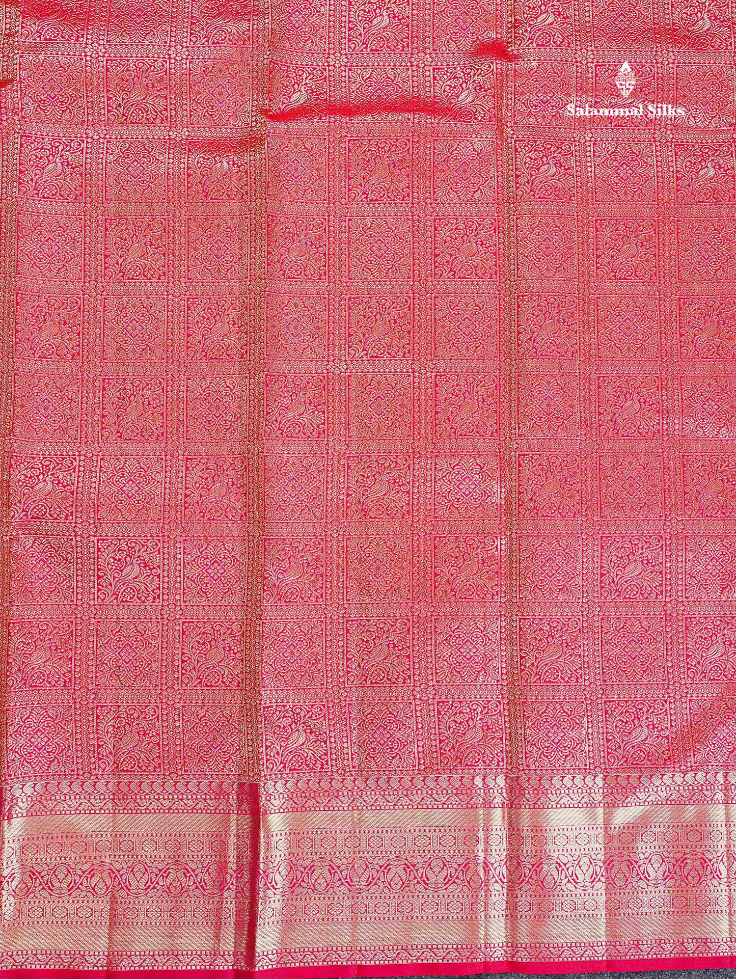 Bridal Pure Kanjivaram Silk Saree - Redish Pink Colour Body With Traditional Border