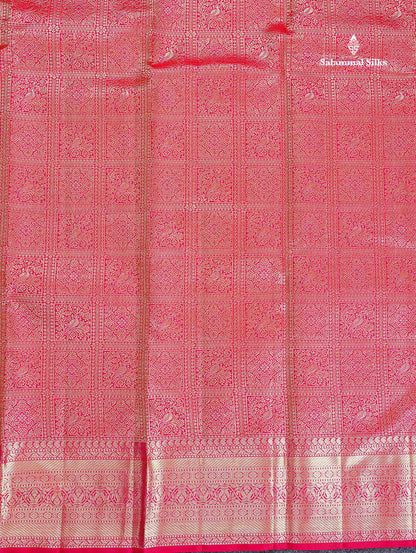 Bridal Pure Kanjivaram Silk Saree - Redish Pink Colour Body With Traditional Border