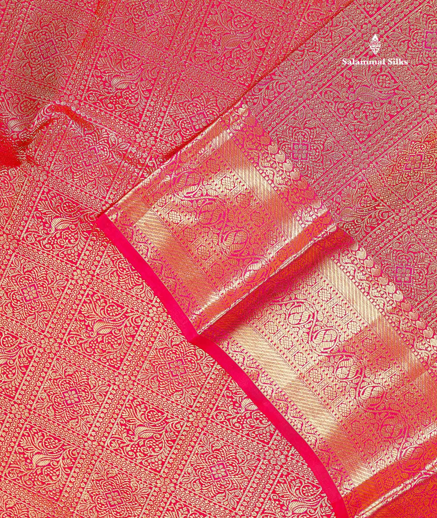 Bridal Pure Kanjivaram Silk Saree - Redish Pink Colour Body With Traditional Border