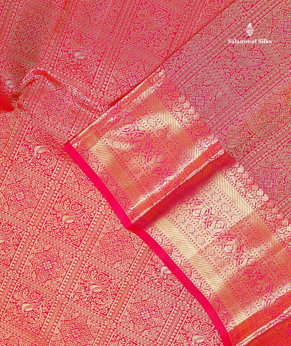 Bridal Pure Kanjivaram Silk Saree - Redish Pink Colour Body With Traditional Border