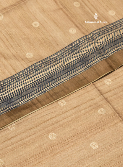 Grey Colour Printed Semi Tussar Saree With Fancy Border