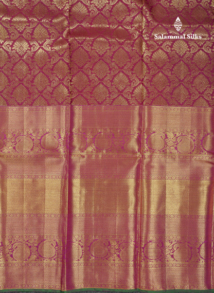 Beautiful Magenta Bridal Pure Kanjivaram Silk Saree With Traditional Evening Morning Border