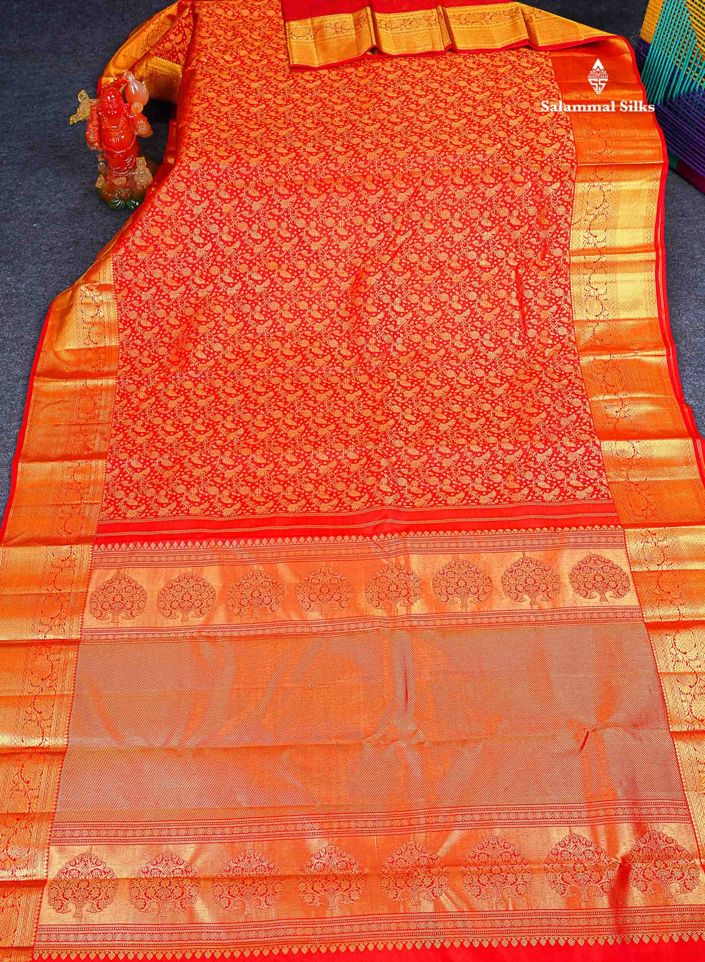 Bridal Pure Kanjivaram Silk Saree - Red Colour Body Floral Desing With Traditional Border
