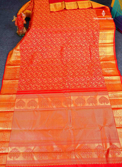 Bridal Pure Kanjivaram Silk Saree - Red Colour Body Floral Desing With Traditional Border