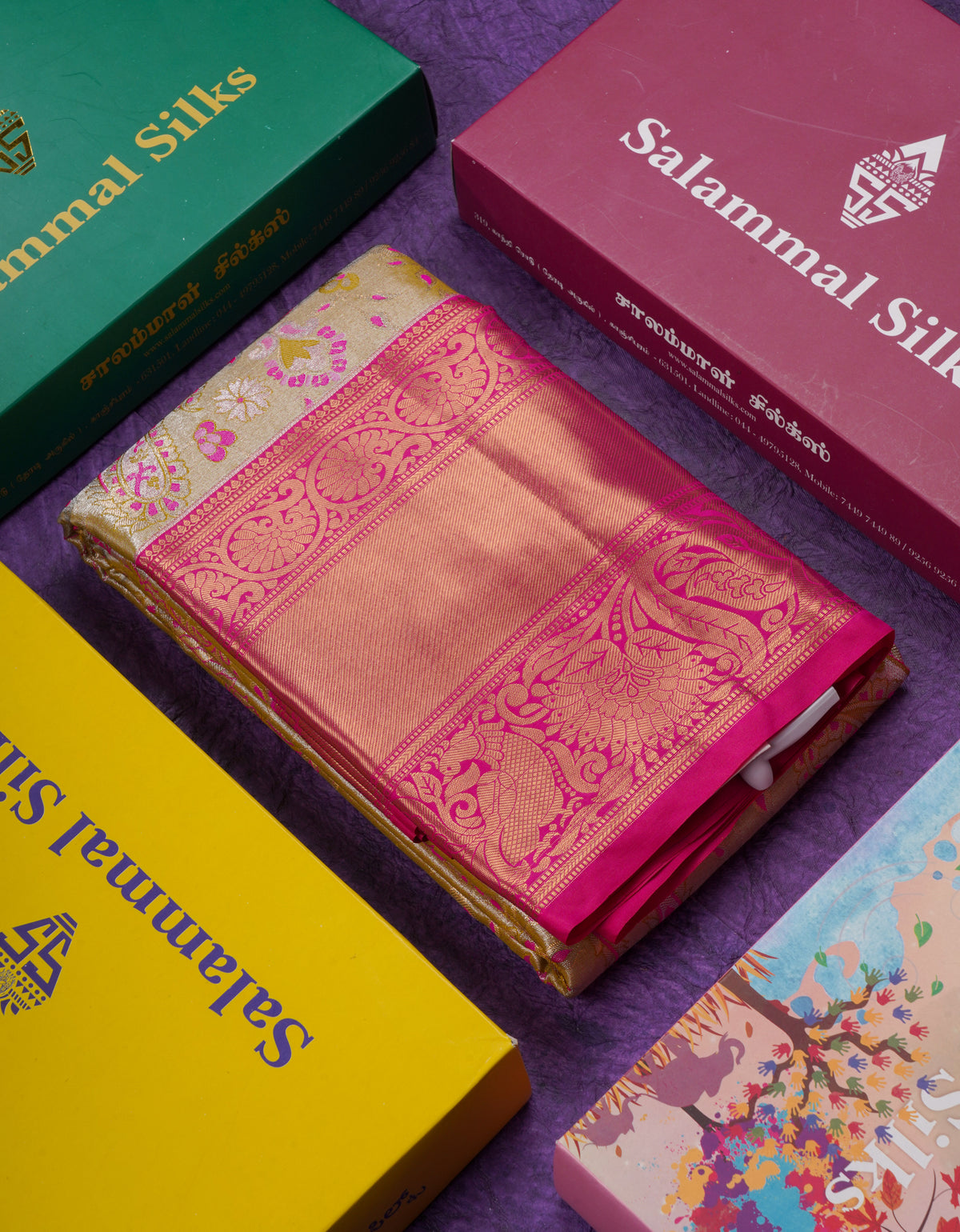 Olive Mustard Yellow Bridal Tissue Semi Silk Saree With Contrast Pink Traditional Evening Morning Border