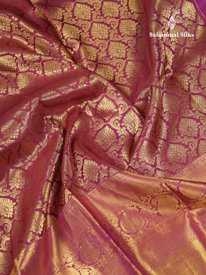 Beautiful Magenta Bridal Pure Kanjivaram Silk Saree With Traditional Evening Morning Border