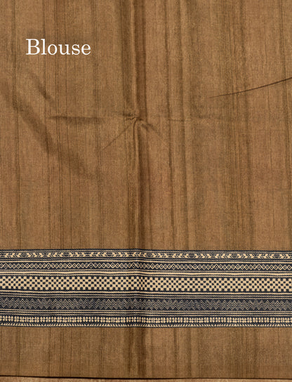 Grey Colour Printed Semi Tussar Saree With Fancy Border