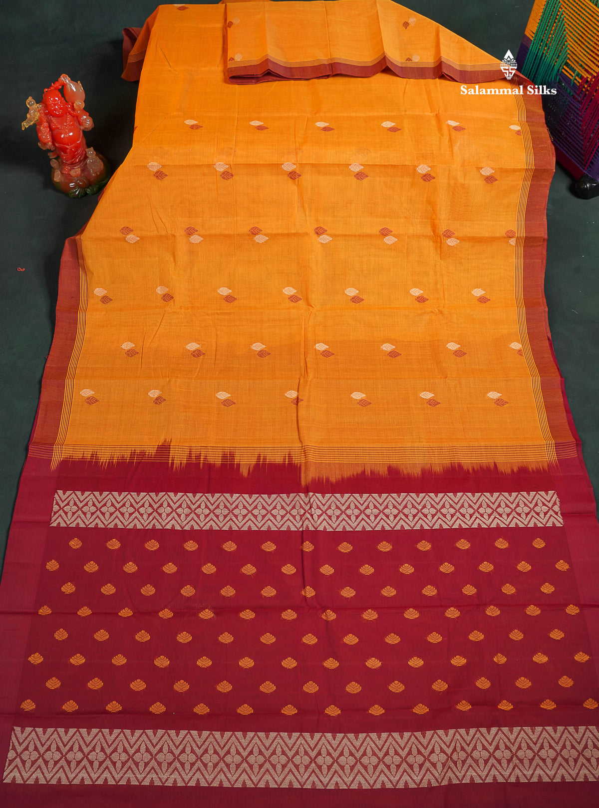 Handloom Pure Cotton Saree -  Brown Colour Body Thread Butta With Contrast Sandal Border