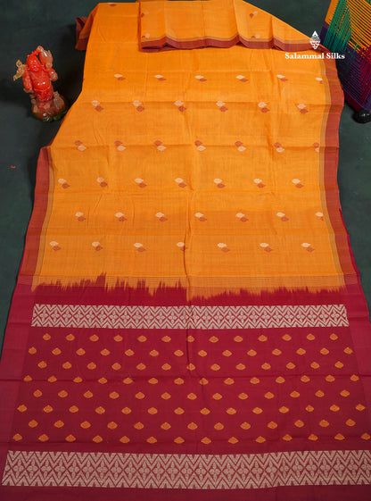 Handloom Pure Cotton Saree -  Brown Colour Body Thread Butta With Contrast Sandal Border