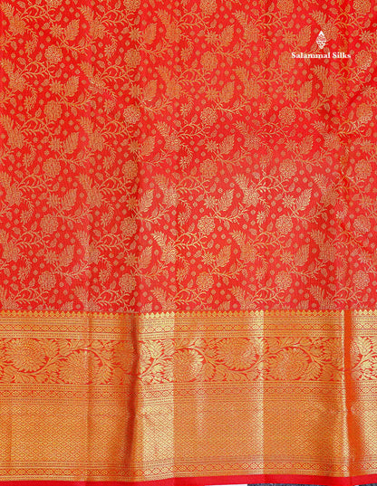 Bridal Pure Kanjivaram Silk Saree - Red Colour Body Floral Desing With Traditional Border