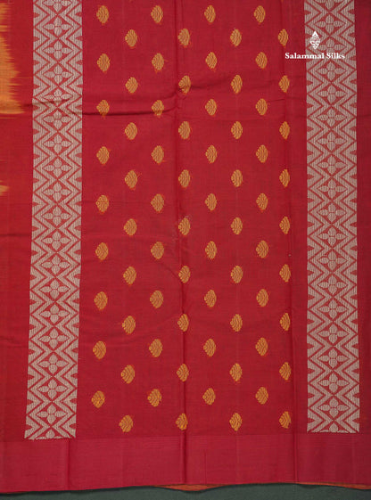 Handloom Pure Cotton Saree -  Brown Colour Body Thread Butta With Contrast Sandal Border