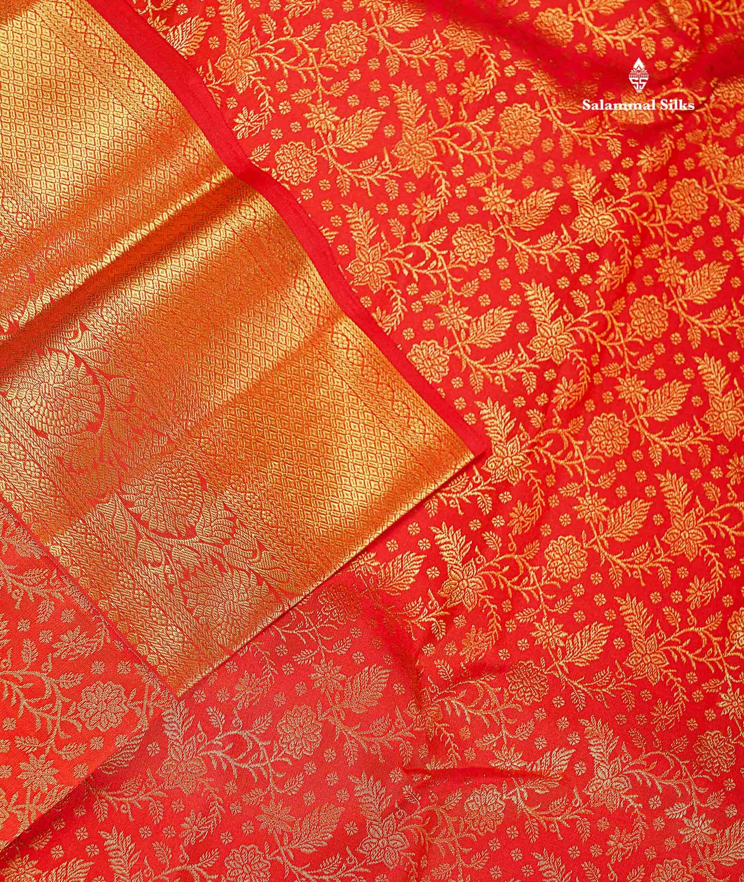 Bridal Pure Kanjivaram Silk Saree - Red Colour Body Floral Desing With Traditional Border