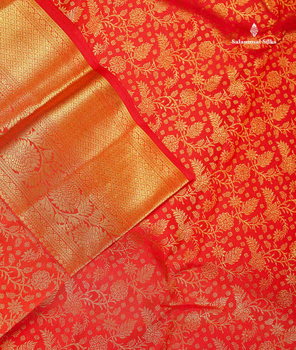 Bridal Pure Kanjivaram Silk Saree - Red Colour Body Floral Desing With Traditional Border