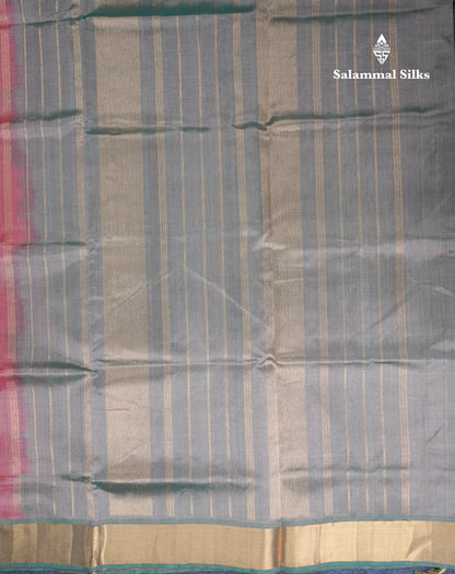 Onion Pink Pure Silk Cotton Saree With Contrast Light Green Blouse