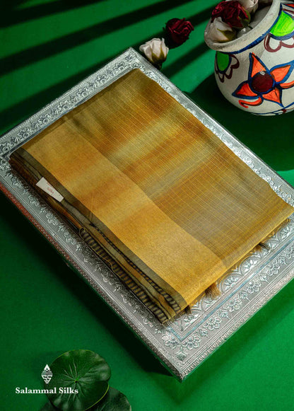 Mustard Yellow Silver Zari Lines Linen Cotton Mix Fancy Saree With Blouse