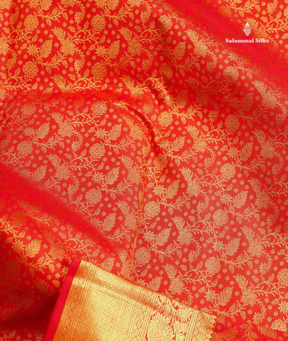 Bridal Pure Kanjivaram Silk Saree - Red Colour Body Floral Desing With Traditional Border