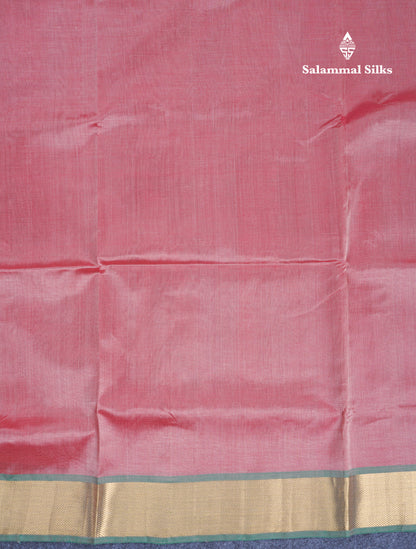 Onion Pink Pure Silk Cotton Saree With Contrast Light Green Blouse