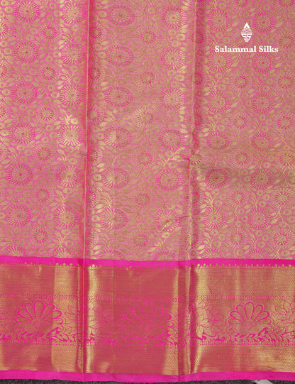 Beautiful Light Pink Tissue Bridal Pure Kanjivaram Silk Saree With Contrast Pink Traditional Border