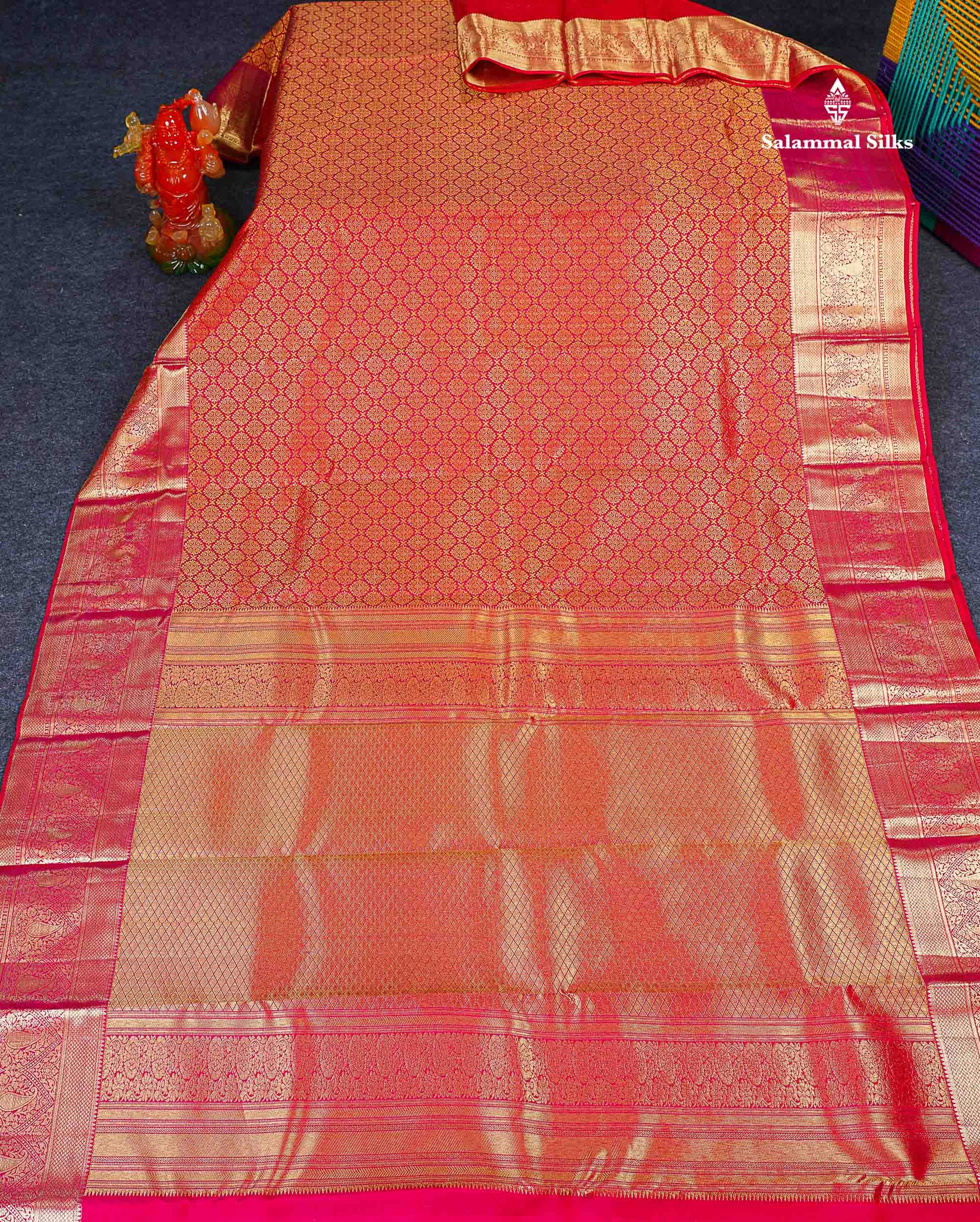 Bridal Pure Kanjivaram Silk Saree - Pinkish Red Colour Body With Traditional Border