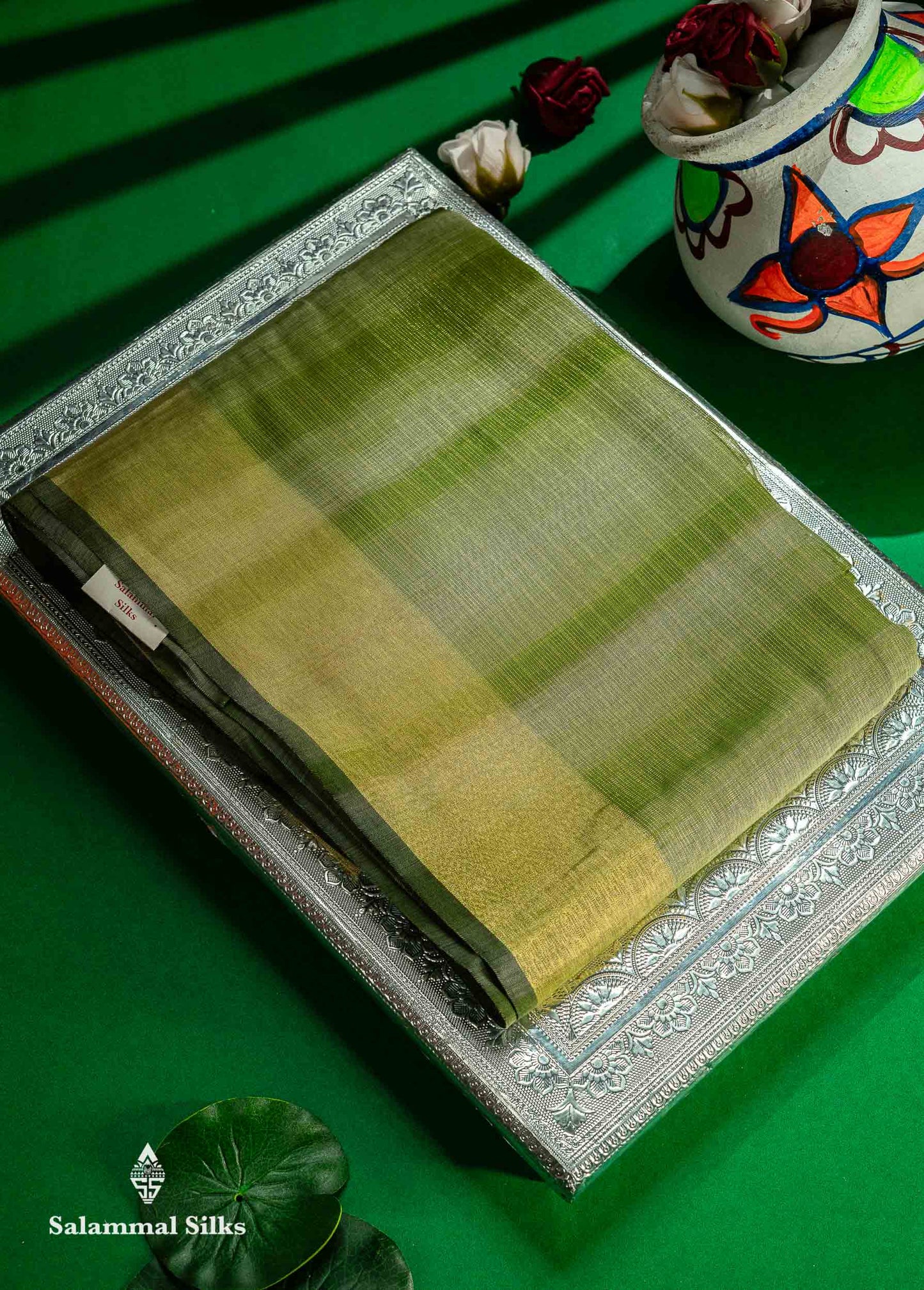 Beautiful Blueish Grey Linen Cotton Mix Saree With Fancy Tissue Border