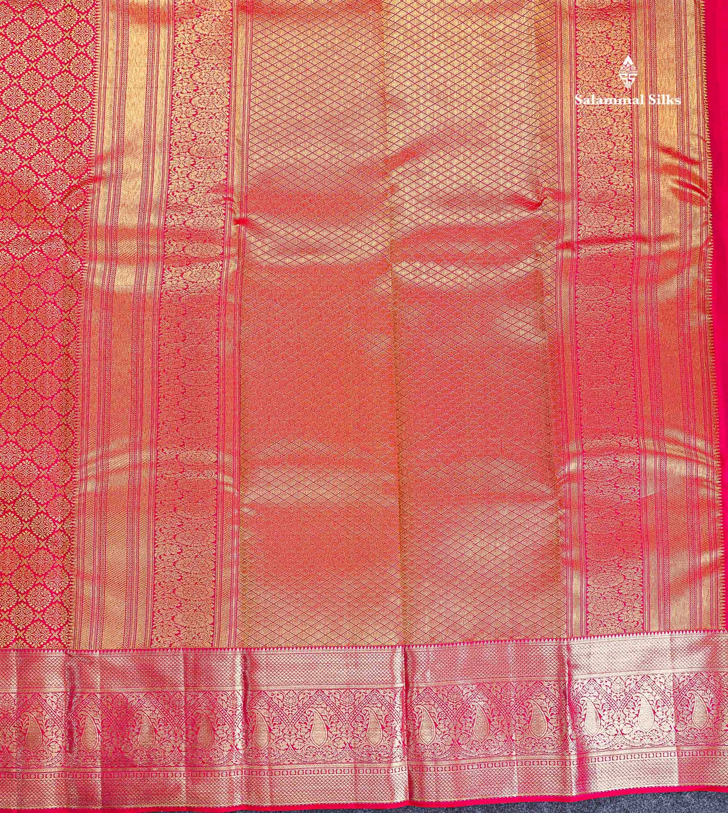 Bridal Pure Kanjivaram Silk Saree - Pinkish Red Colour Body With Traditional Border