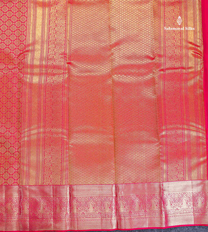 Bridal Pure Kanjivaram Silk Saree - Pinkish Red Colour Body With Traditional Border