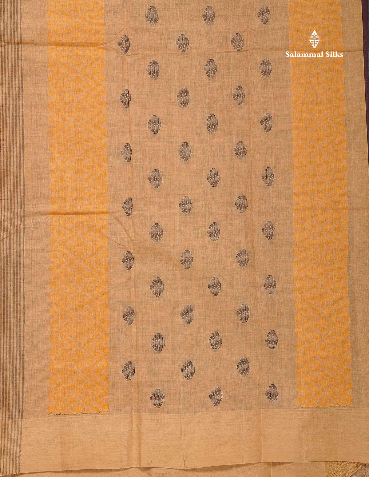 Handloom Pure Cotton Saree -  Brown Colour Body Thread Butta With Contrast Sandal Border