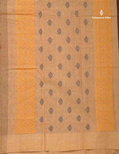 Handloom Pure Cotton Saree -  Brown Colour Body Thread Butta With Contrast Sandal Border