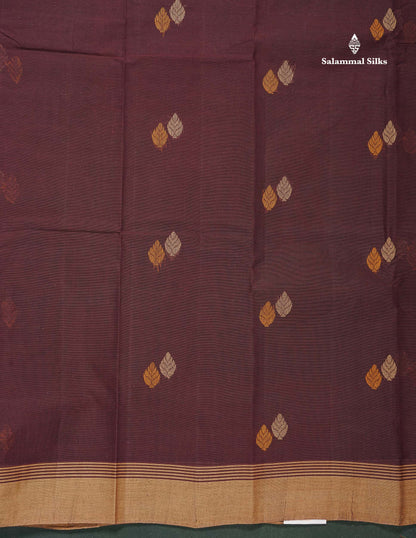 Handloom Pure Cotton Saree -  Brown Colour Body Thread Butta With Contrast Sandal Border