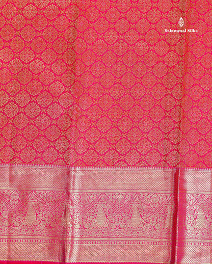 Bridal Pure Kanjivaram Silk Saree - Pinkish Red Colour Body With Traditional Border