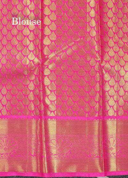 Beautiful Light Pink Tissue Bridal Pure Kanjivaram Silk Saree With Contrast Pink Traditional Border