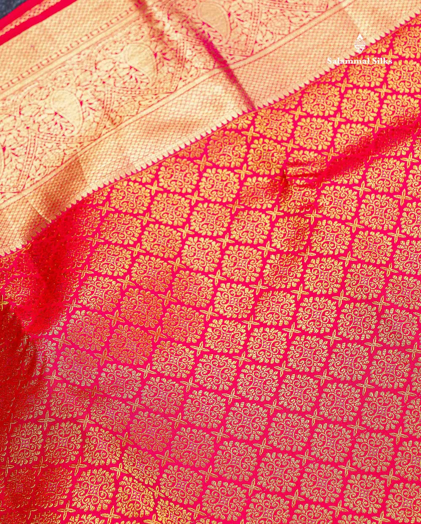 Bridal Pure Kanjivaram Silk Saree - Pinkish Red Colour Body With Traditional Border