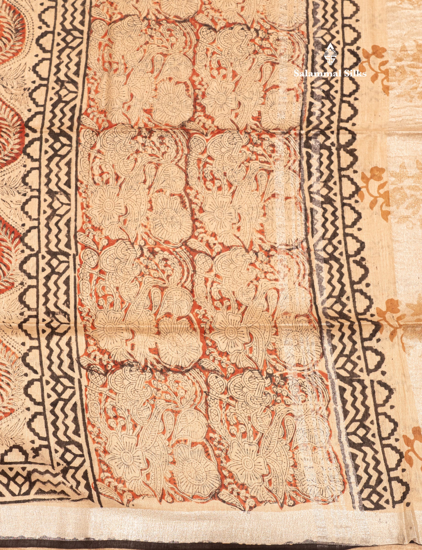 Sandal Colour Printed Pure Cotton Saree With Small Silver Zari Border
