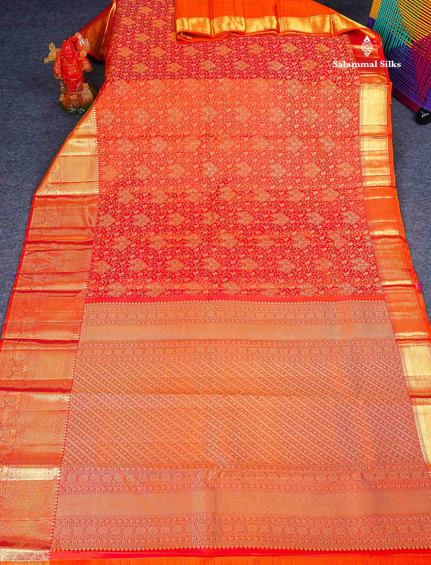 Bridal Pure Kanjivaram Silk Saree - Orange Colour Body With Traditional Evening Morning Border