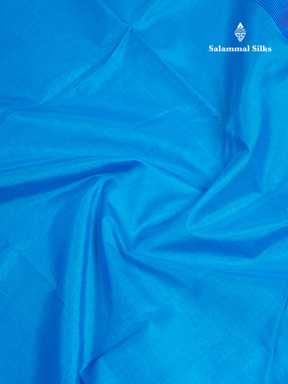 Aanada Blue Plain Pure Silk Cotton Saree With Contrast Violet Blouse