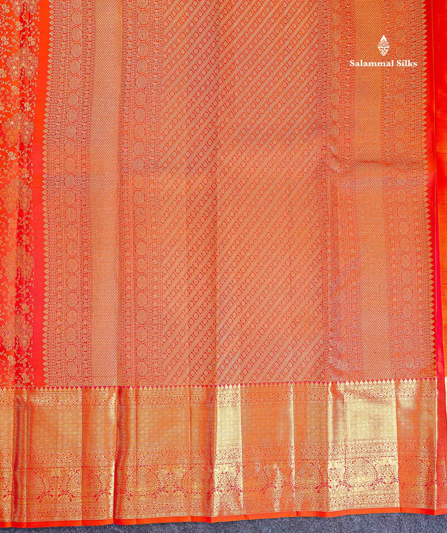 Bridal Pure Kanjivaram Silk Saree - Orange Colour Body With Traditional Evening Morning Border