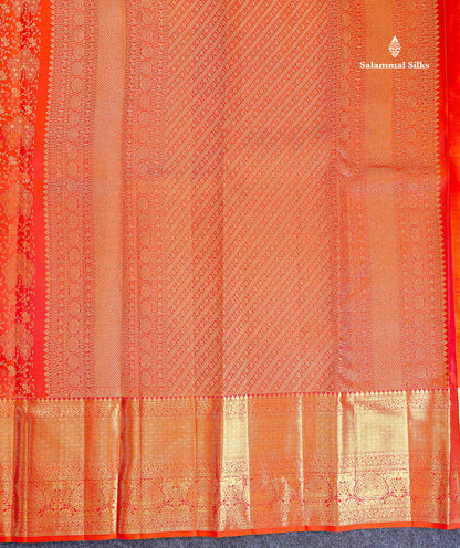 Bridal Pure Kanjivaram Silk Saree - Orange Colour Body With Traditional Evening Morning Border