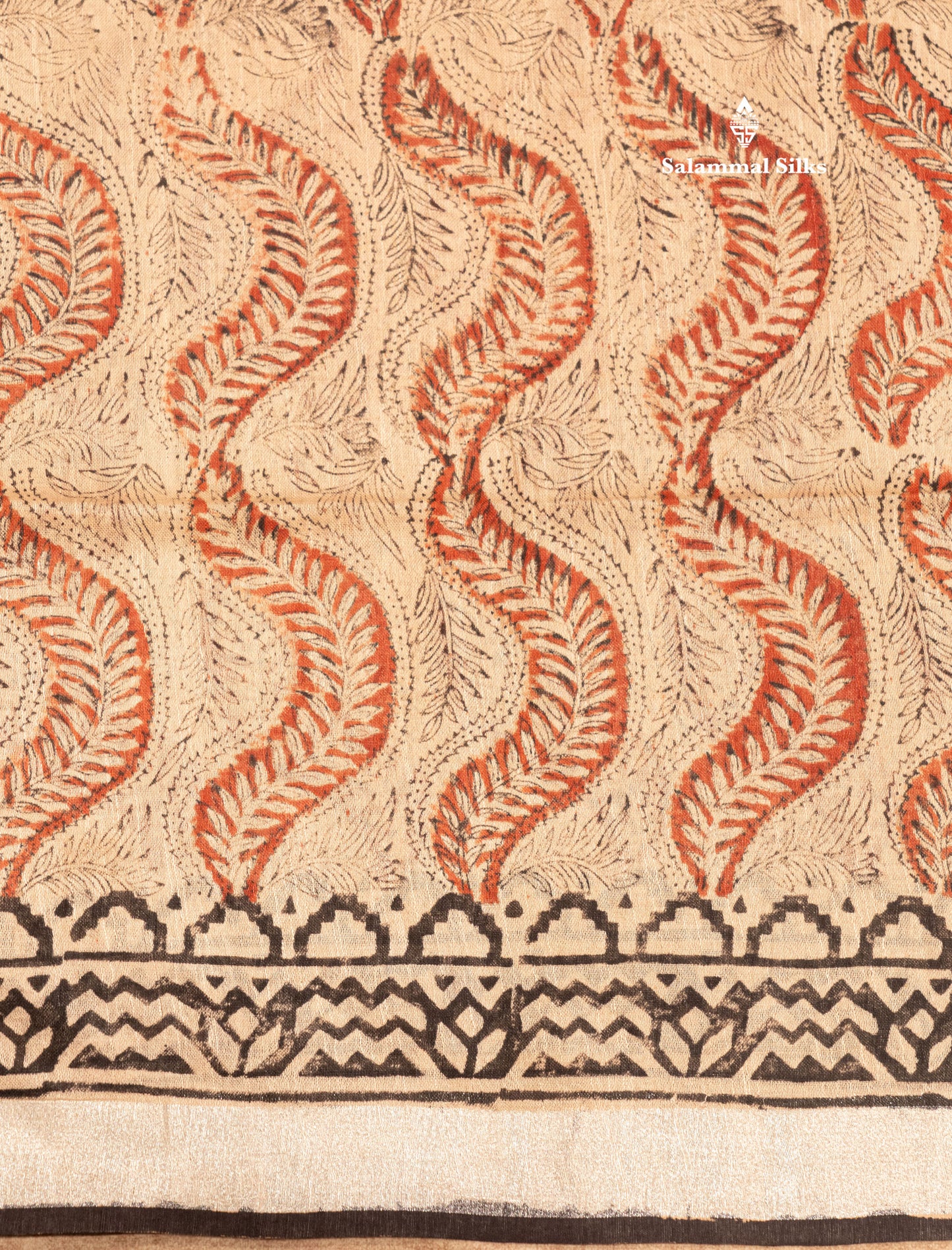Sandal Colour Printed Pure Cotton Saree With Small Silver Zari Border